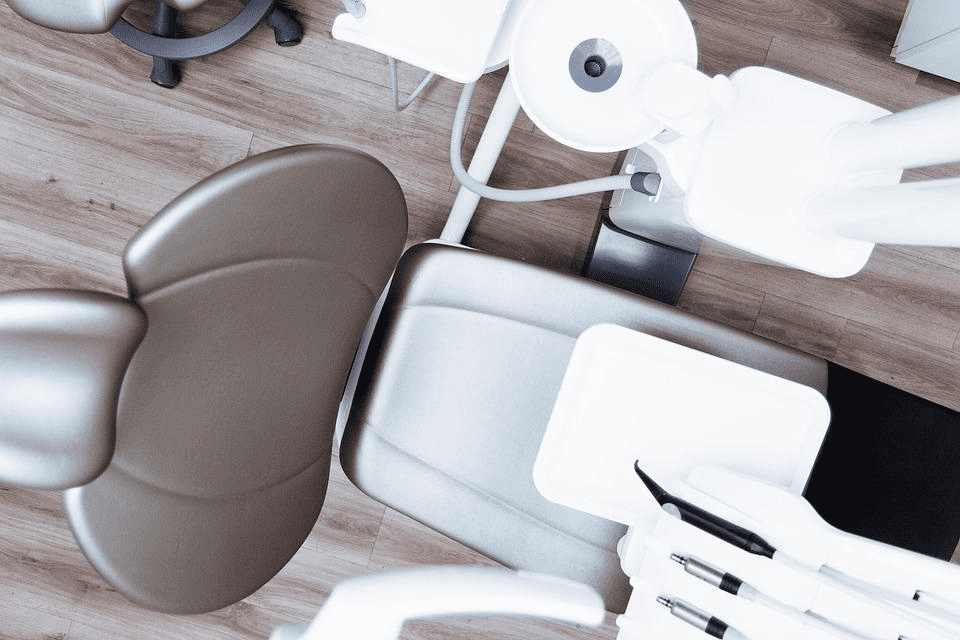 Overhead view of a dental chair.